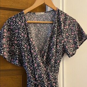 Marine Layer Floral Wrap Dress - Black and Pink
